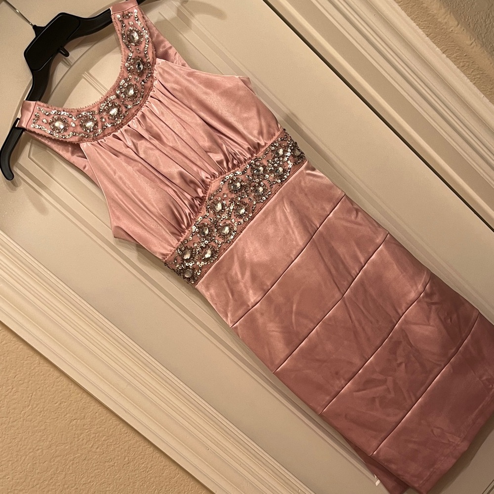 Chic Embellished Pink Mini Dress
